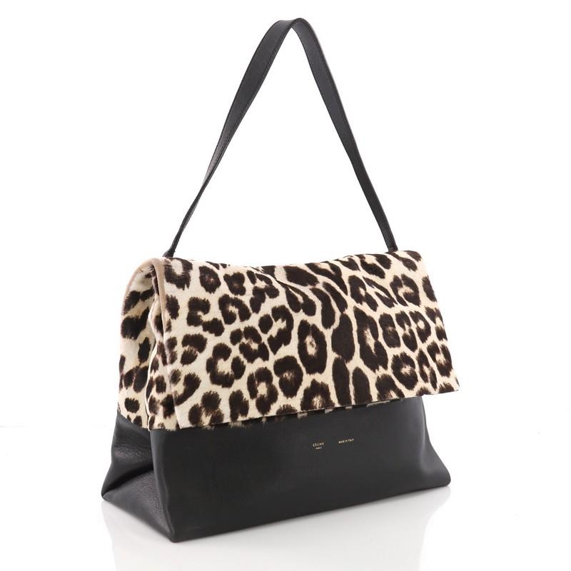 Black Celine All Soft Tote Printed Pony Hair with Leather