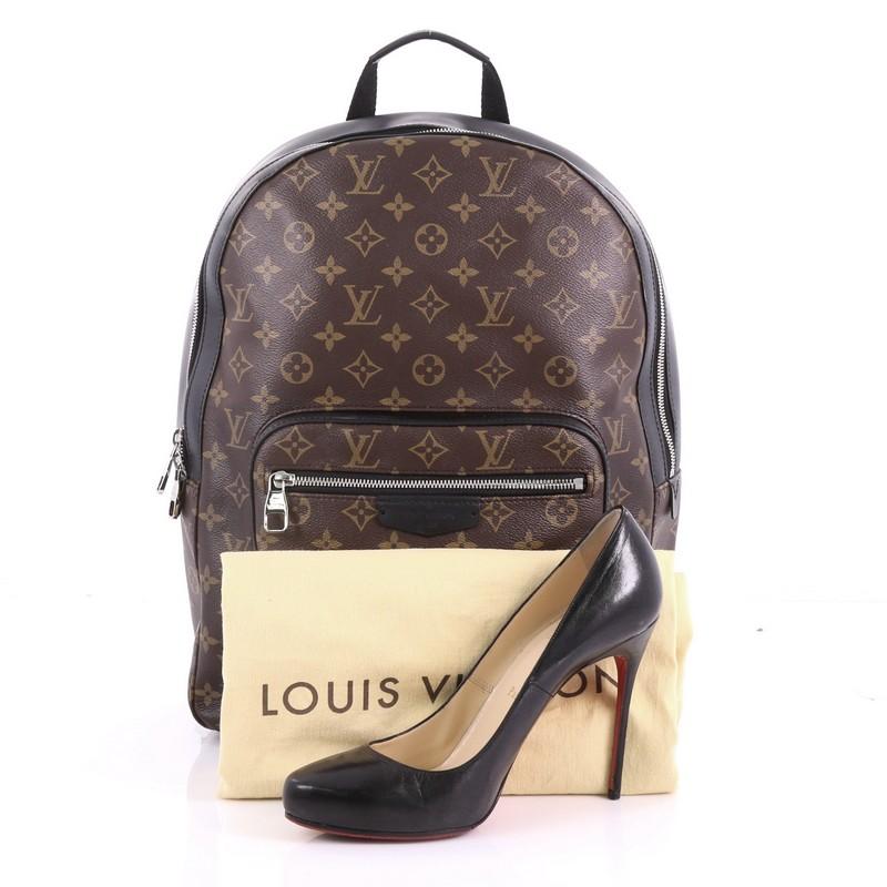 This Louis Vuitton Josh Backpack Macassar Monogram Canvas, crafted in brown macassar monogram coated canvas, features backpack strap, exterior front zip pocket and gold-tone hardware. Its zip closure opens to a brown fabric interior with slip