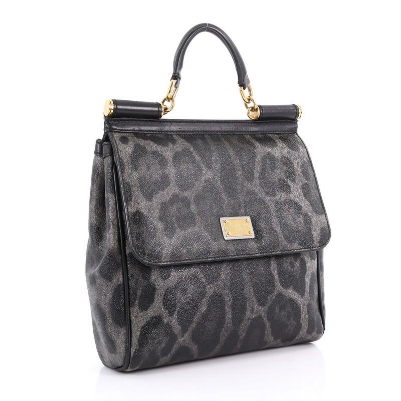 Black Dolce & Gabbana Miss Sicily Handbag Leopard Print Leather North South