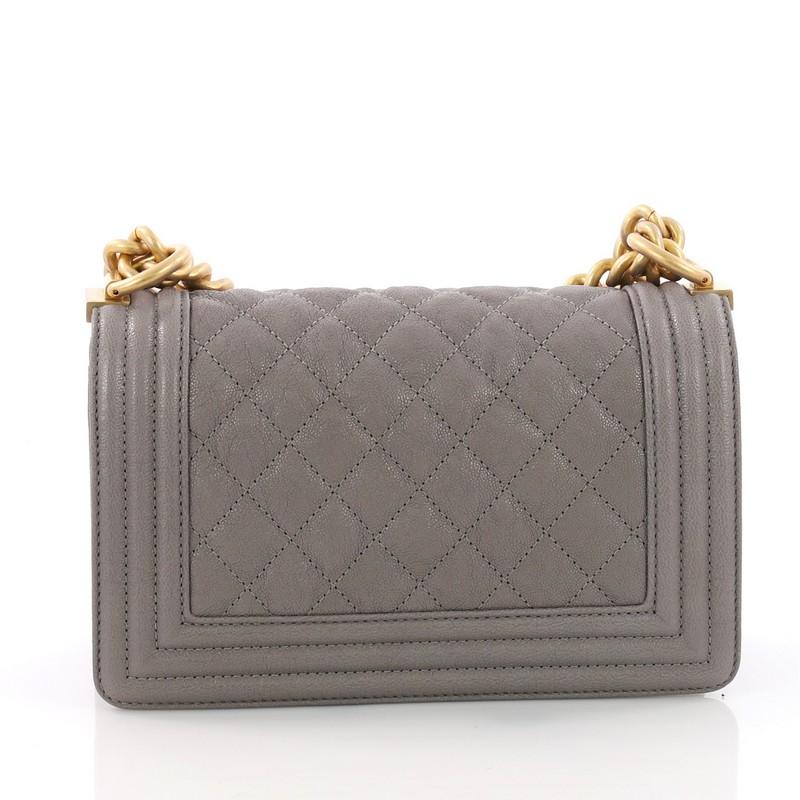 Gray Chanel Boy Flap Bag Quilted Caviar Small