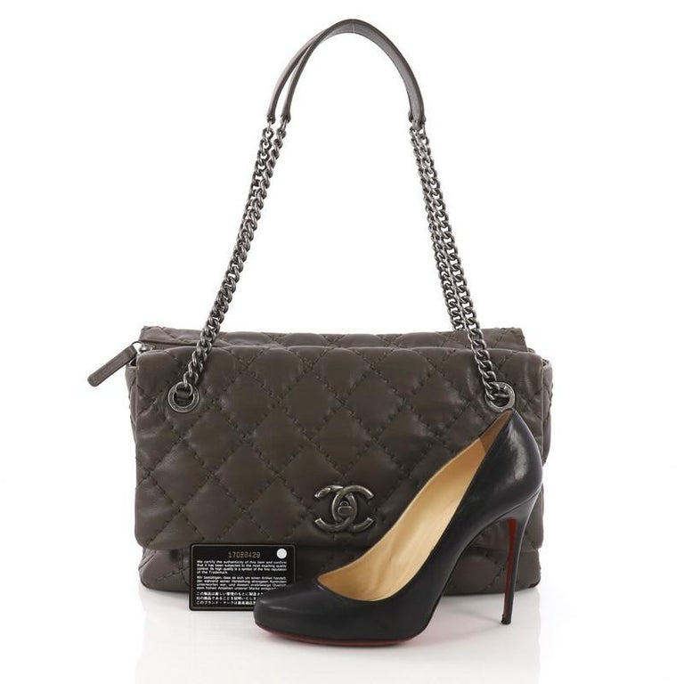 Chanel Ultimate Stitch Top Zip Flap Bag Quilted Calfskin Large at