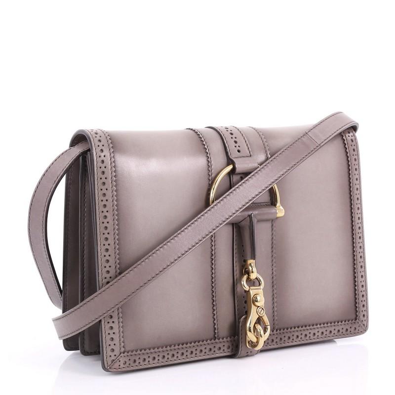 Gray Gucci Duilio Brogue Shoulder Bag Leather Medium