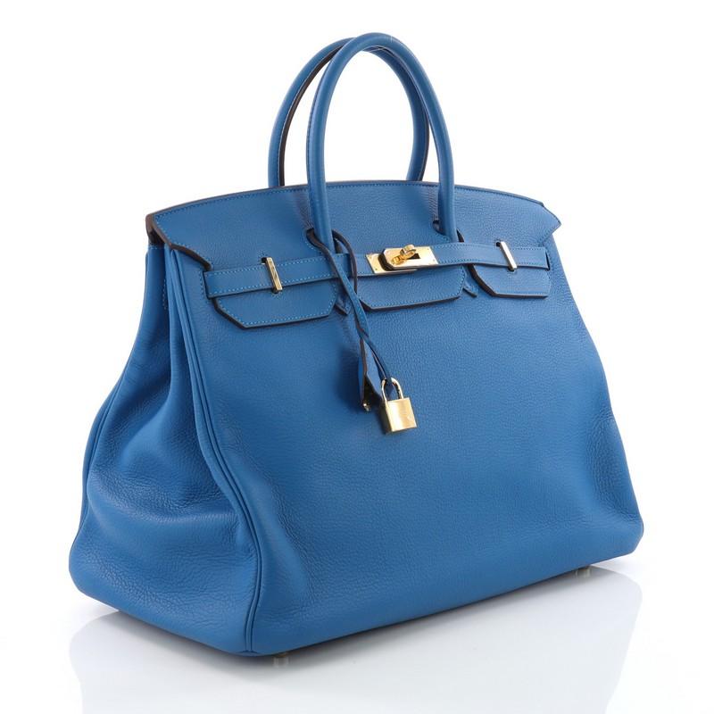 Blue Hermes Birkin Handbag Mykonos Clemence with Gold Hardware 40