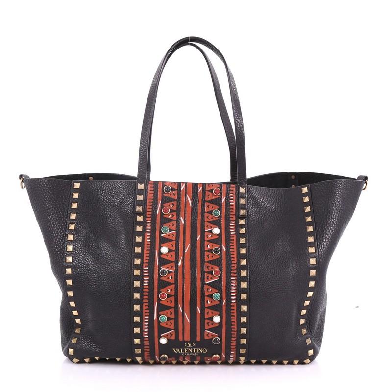 Valentino Rolling Rockstud Convertible Tote Tribal Embellished Leather Medium In Good Condition In NY, NY