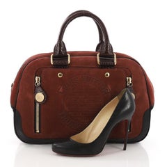 Louis Vuitton Havane Stamped Trunk Bowler Bag Suede GM