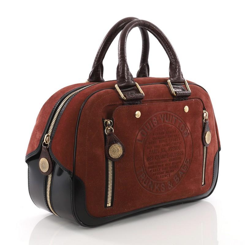Brown Louis Vuitton Havane Stamped Trunk Bowler Bag Suede GM