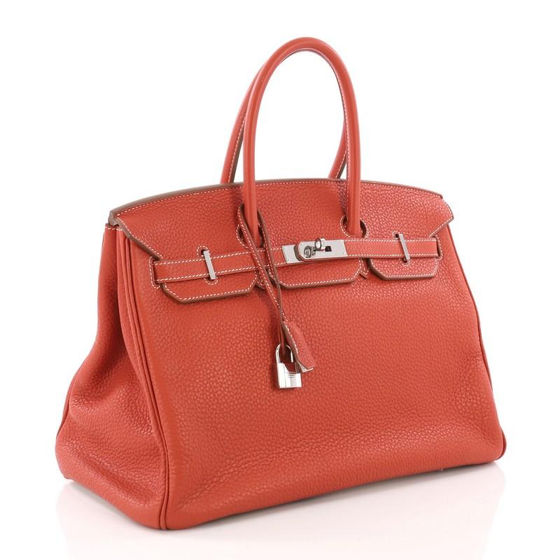 Orange Hermes Eclat Birkin Handbag Clemence with Palladium Hardware 35