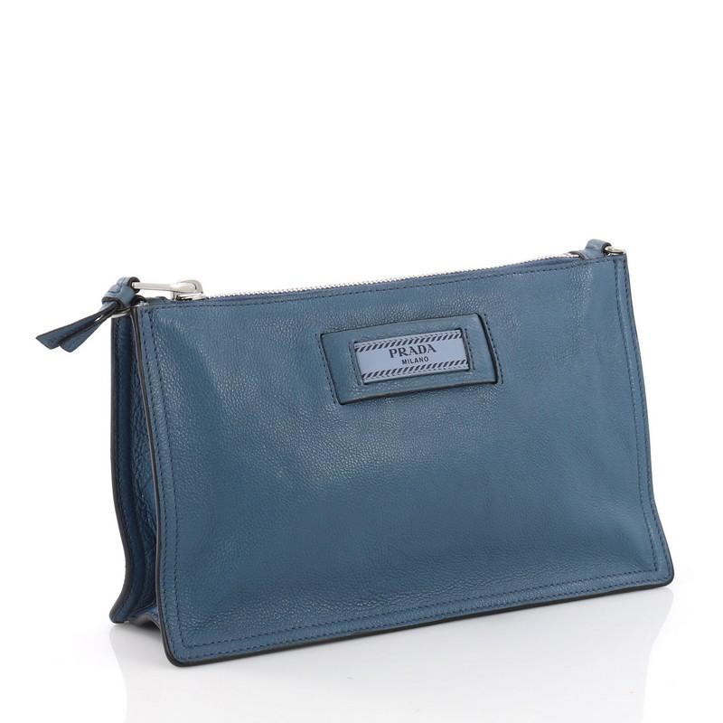 Blue Prada Etiquette Crossbody Bag Glace Calf Small