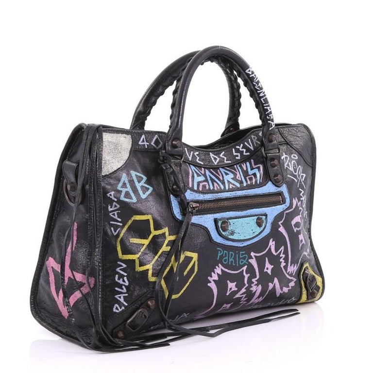 Balenciaga City Graffiti Classic Studs Handbag Leather Medium For Balenciaga City Graffiti Classic Studs Handbag Leather Medium In Good Condition For New York