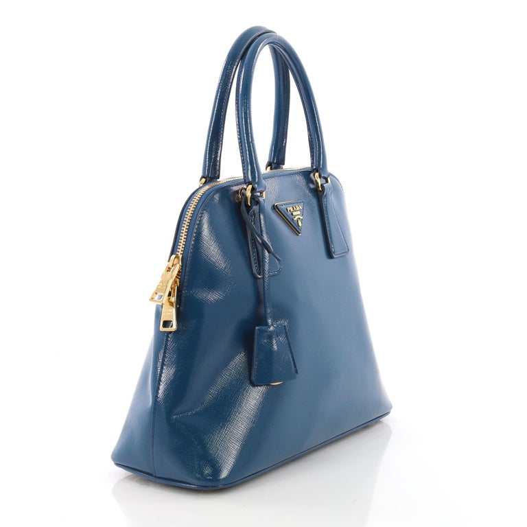 Prada Promenade Handbag Vernice Saffiano Leather Small For At Blue Prada Promenade Handbag Vernice Saffiano Leather Small For