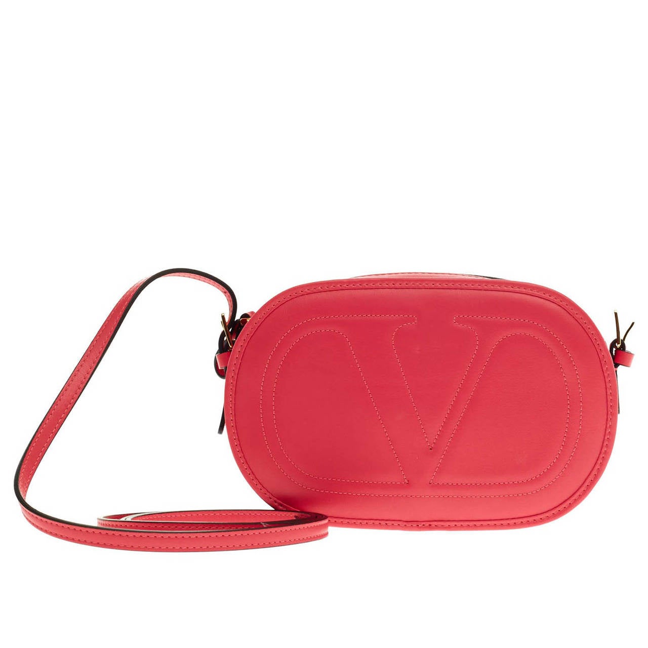 Valentino V Logo Stitched Calfskin Round Crossbody