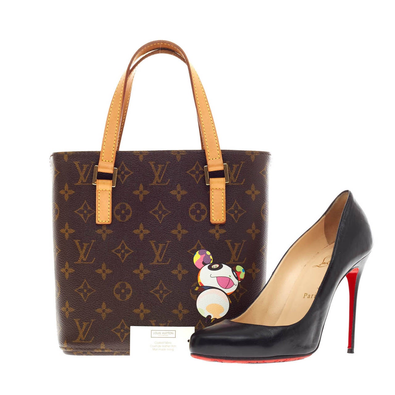 This authentic limited edition Louis Vuitton Vavin Monogram Canvas with Panda in size PM is an adorably modern update on the classic mini tote. Released by artist Takashi Murakami in 2003, this bag features Louis Vuitton's iconic monogram print