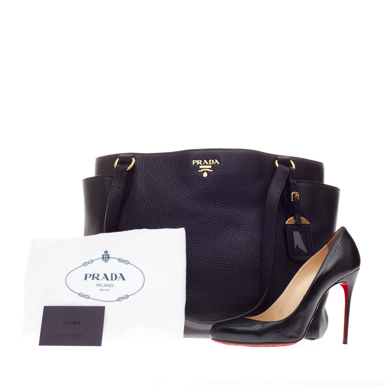Prada Side Pocket Vitello Daino Shopper Tote at 1stdibs