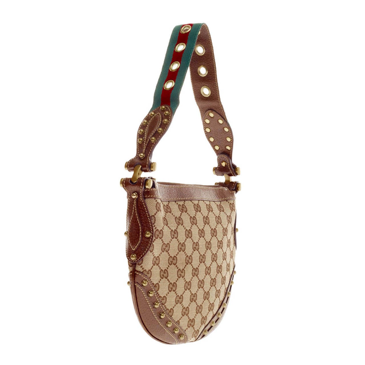 Gucci Pelham Hobo Studded Canvas Small In Good Condition In NY, NY