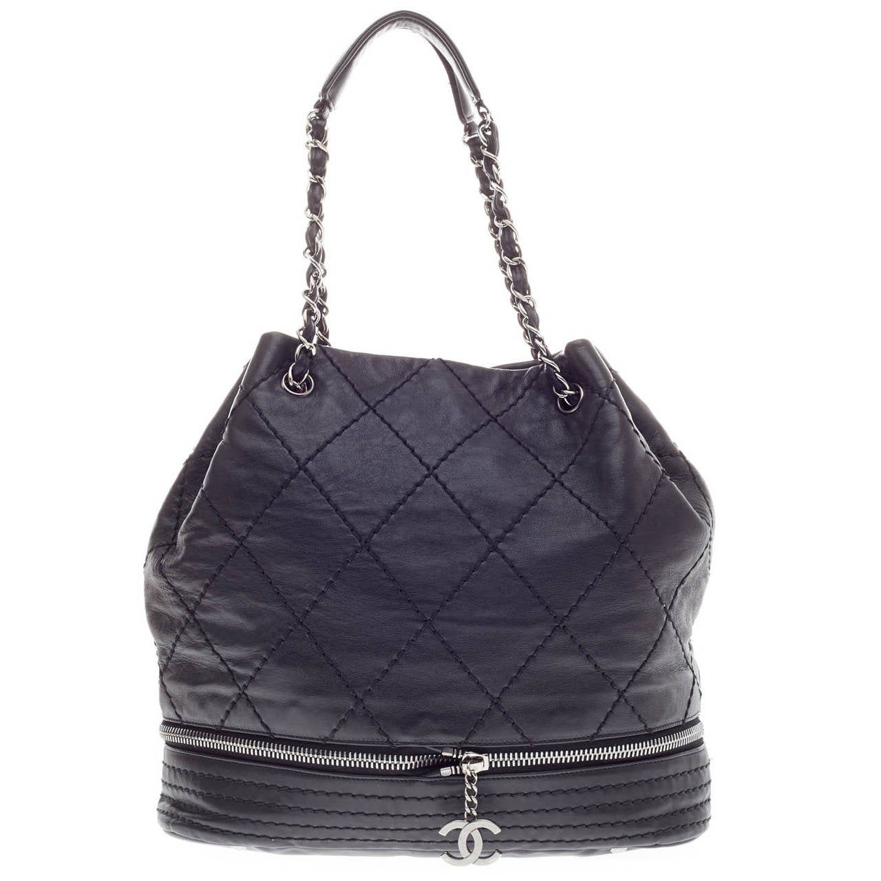 Chanel Expandable Ligne Bucket Quilted Stitched Leather Large at 1stDibs