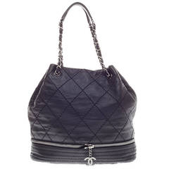 Chanel Expandable Ligne Bucket Quilted Stitched Leather Large