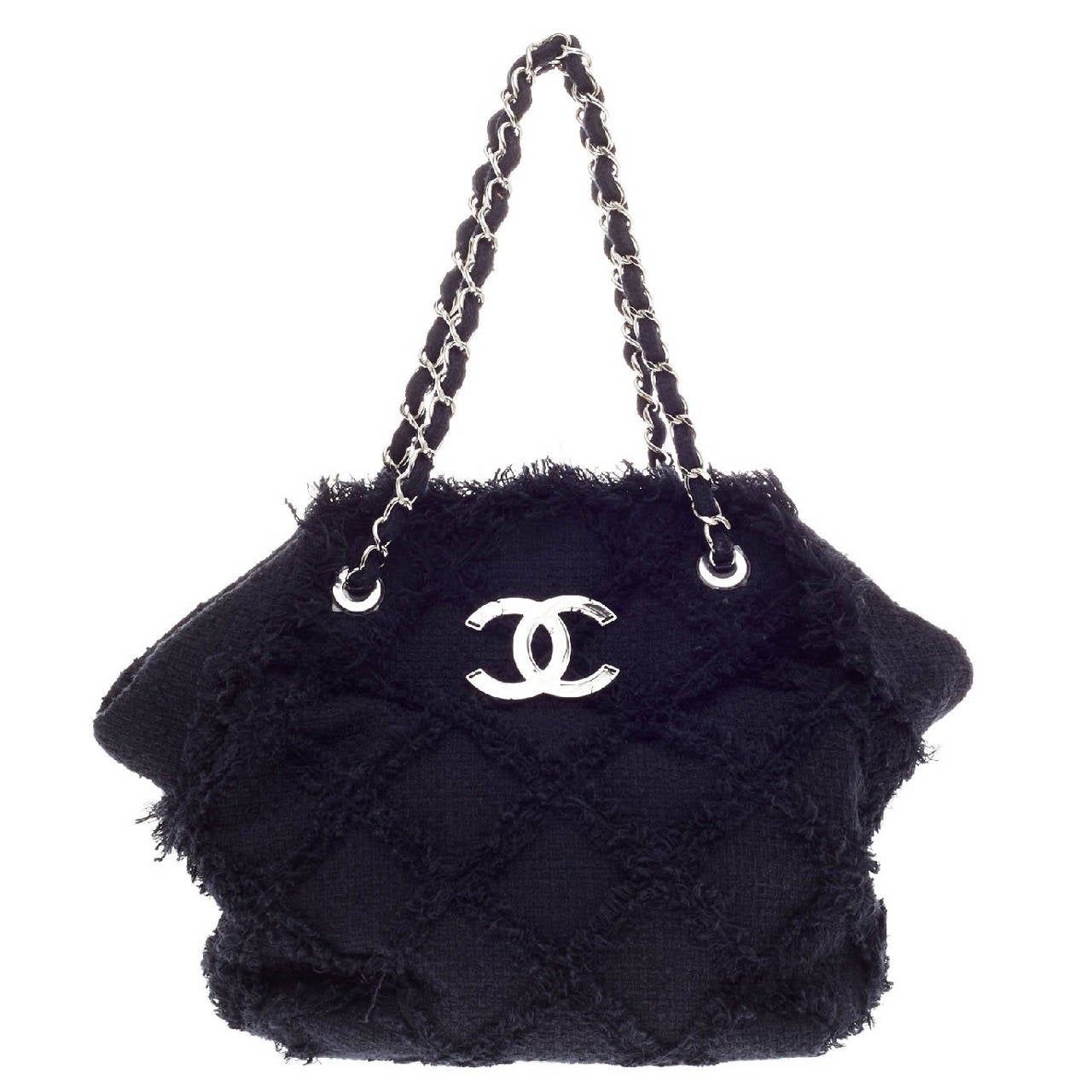 Chanel Fringe Trim Tote Quilted Tweed at 1stDibs