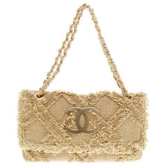 Chanel Fringe Trim Flap Bag Quilted Tweed Small