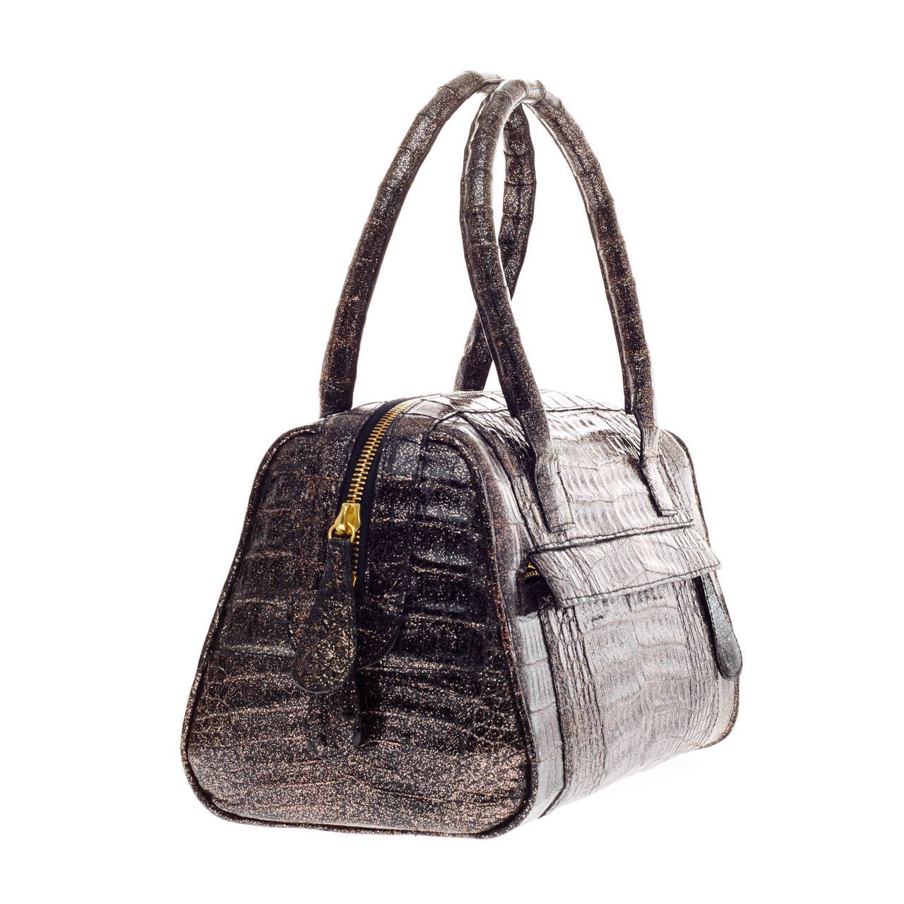 Black Nancy Gonzalez Glitter Satchel Crocodile