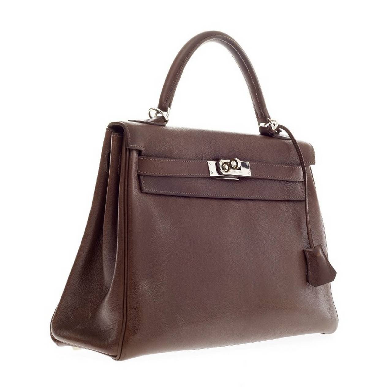 Hermes Kelly Havane Evergrain with Palladium Hardware 32 In Good Condition For Sale In NY, NY