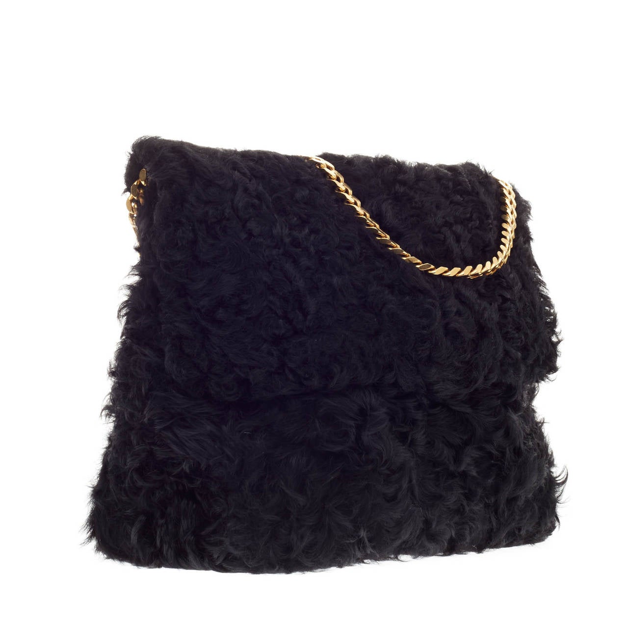 celine black fur handbag gourmette  