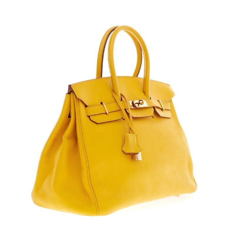 Hermes Birkin Jaune Clemence with Palladium Hardware 35 In Good Condition For Sale In NY, NY