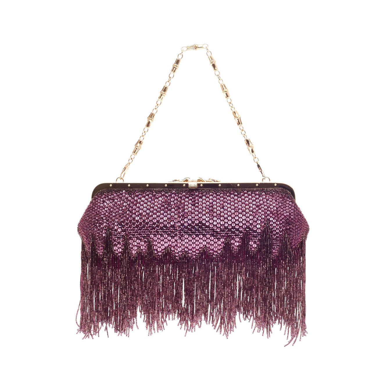 Women's Gucci Beaded Fringe Evening Bag Crystal with Dragon Head Closure