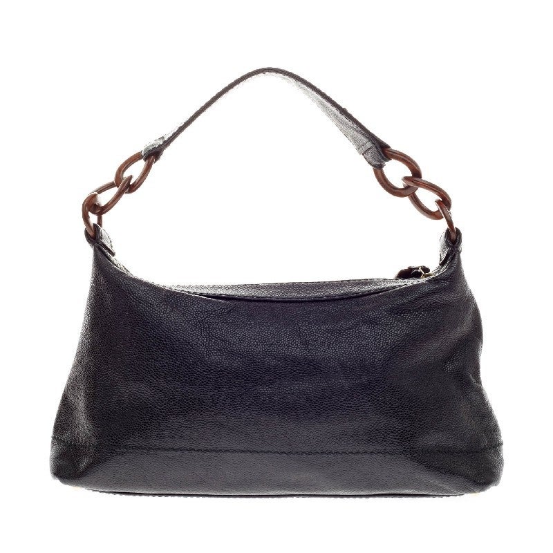 Chanel CC Stiched Wood Chain Shoulder Bag Caviar at 1stDibs