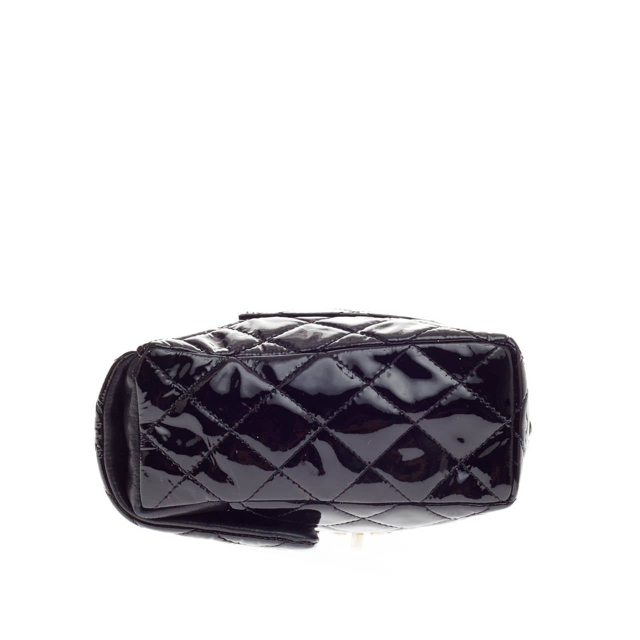 Chanel Upside Down Flap Bag Quilted Patent In Good Condition In NY, NY