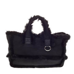 Chanel Handle Bag Leather with Fur Trim
