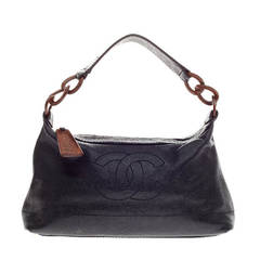 Chanel CC Stiched Wood Chain Shoulder Bag Caviar