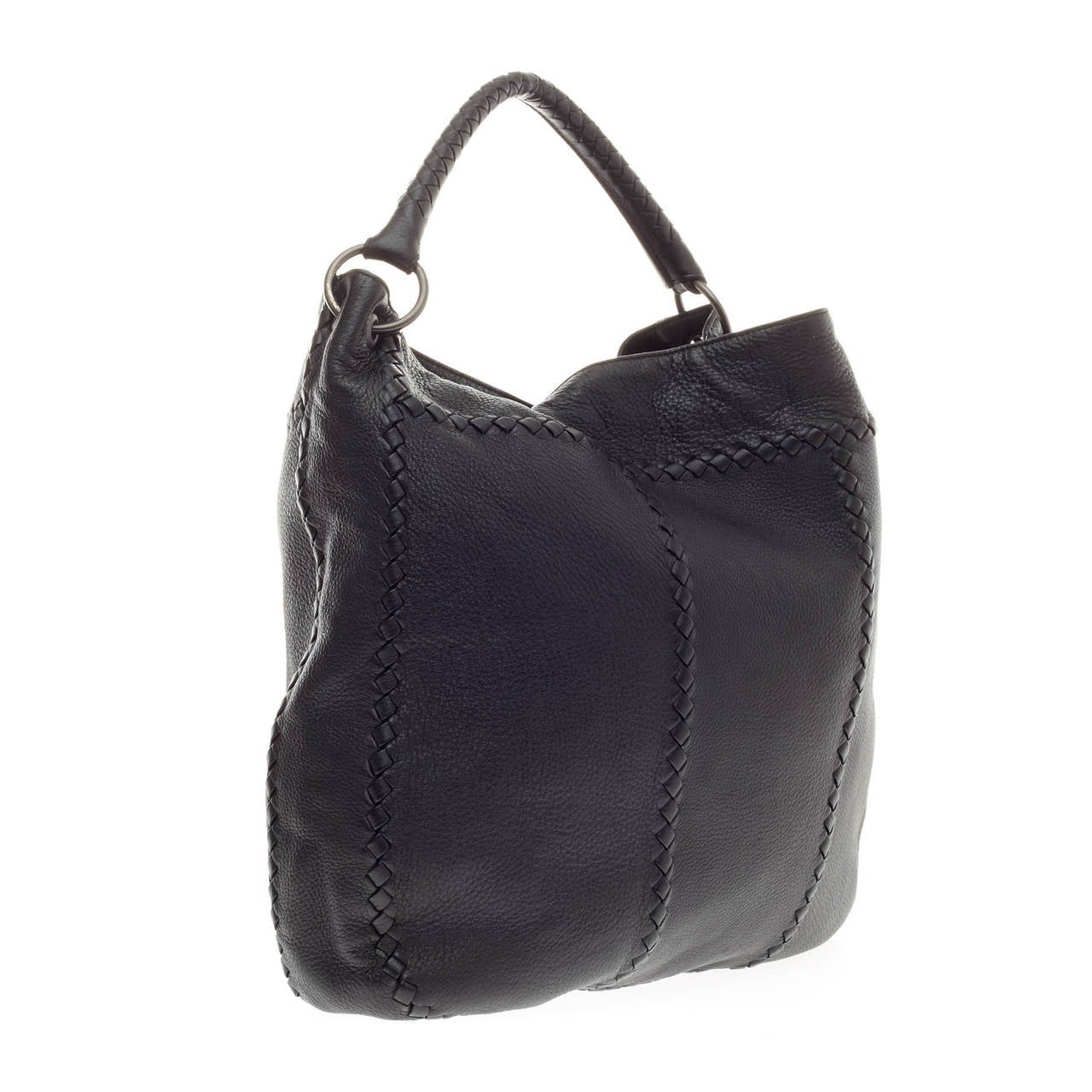 Bottega Veneta Hobo with Rings Leather with Intrecciato Detail Large In Good Condition In NY, NY