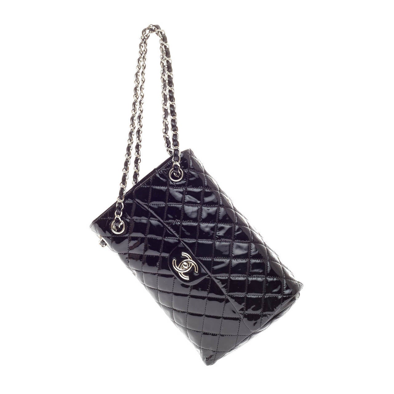 Chanel Upside Down Flap Bag Quilted Patent at 1stDibs