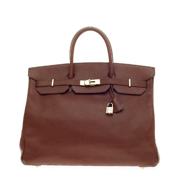 Hermes Birkin Chocolate Ardennes with Gold Hardware 40 For Sale