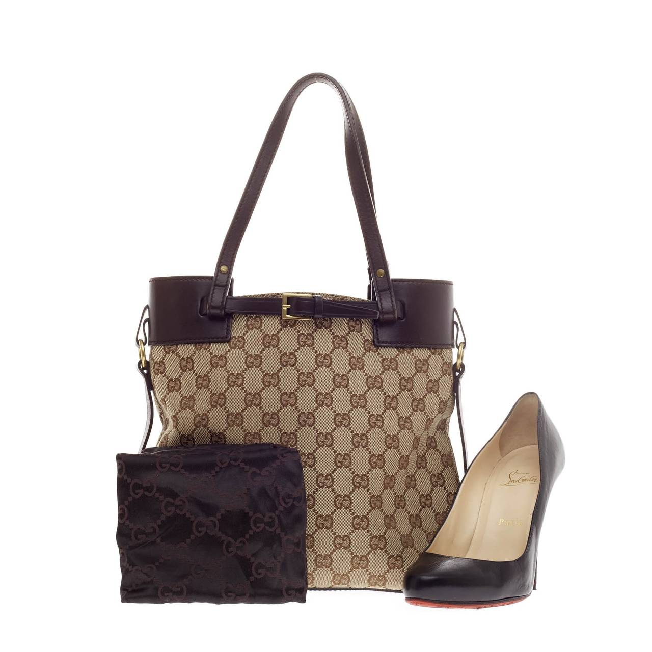 Gucci Buckle Tote GG Canvas with Leather Trim at 1stDibs | gucci buckle