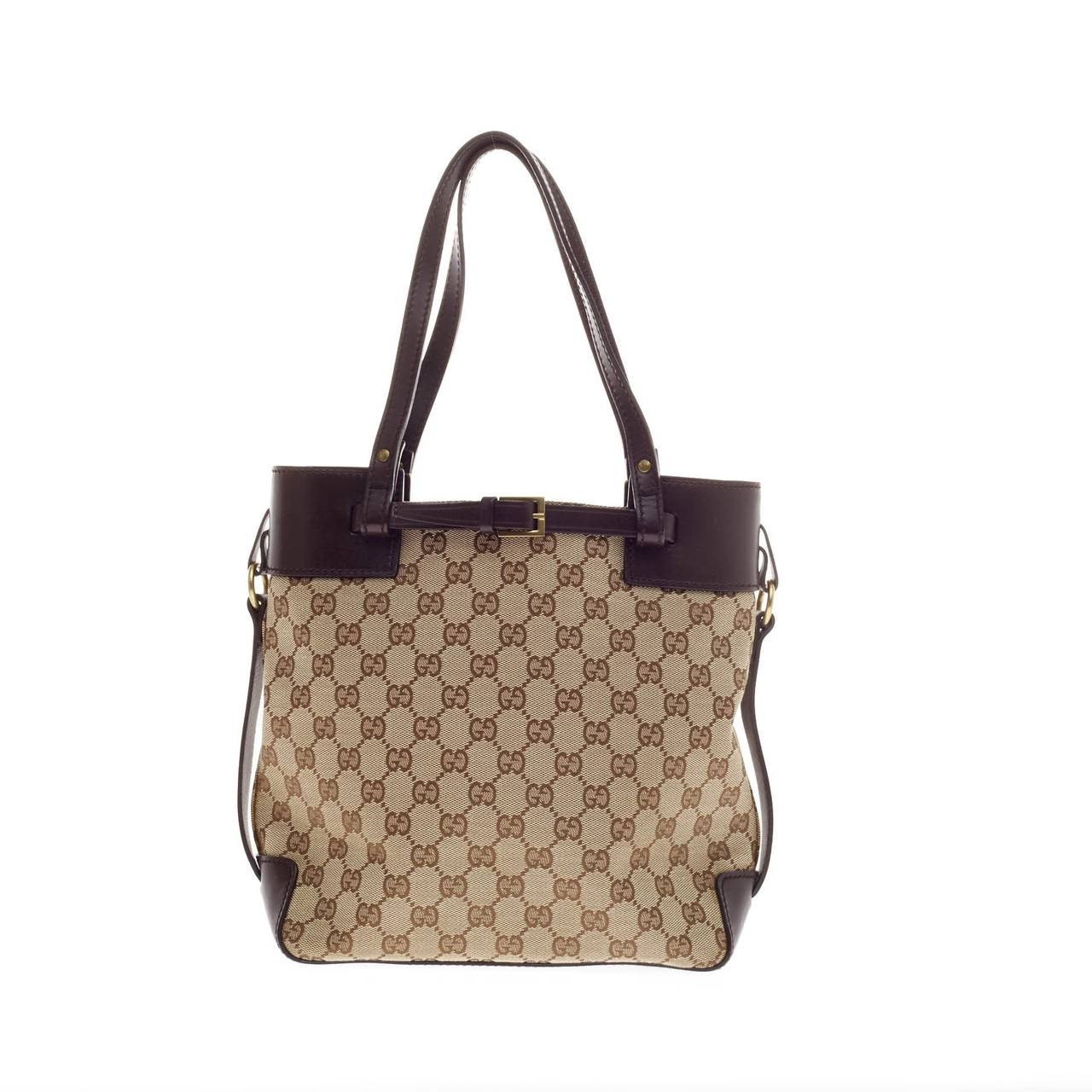 Gucci Buckle Tote GG Canvas with Leather Trim at 1stDibs | gucci buckle ...