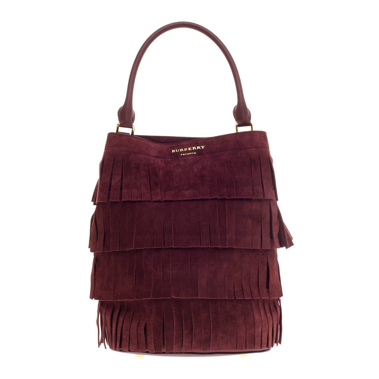 Burberry Tiered Fringe Bucket Bag Suede