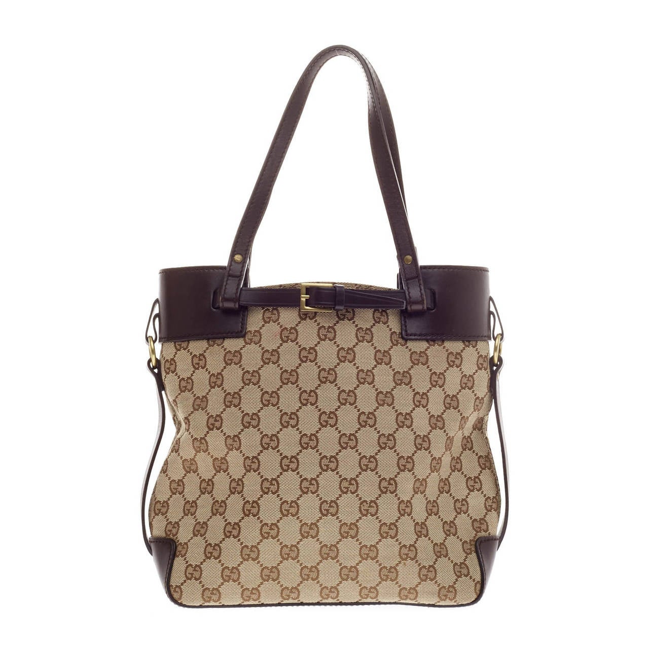 Gucci Buckle Tote GG Canvas with Leather Trim at 1stDibs | gucci buckle ...