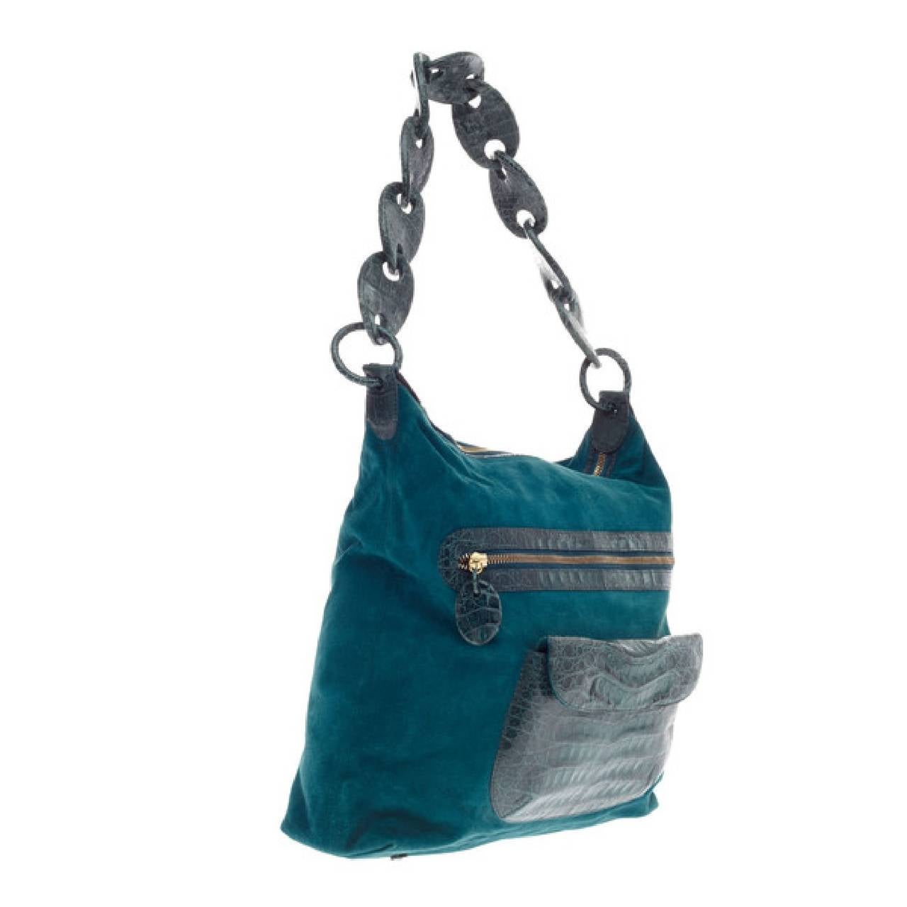 Nancy Gonzalez Front Pocket Hobo Crocodile and Suede In Good Condition In NY, NY
