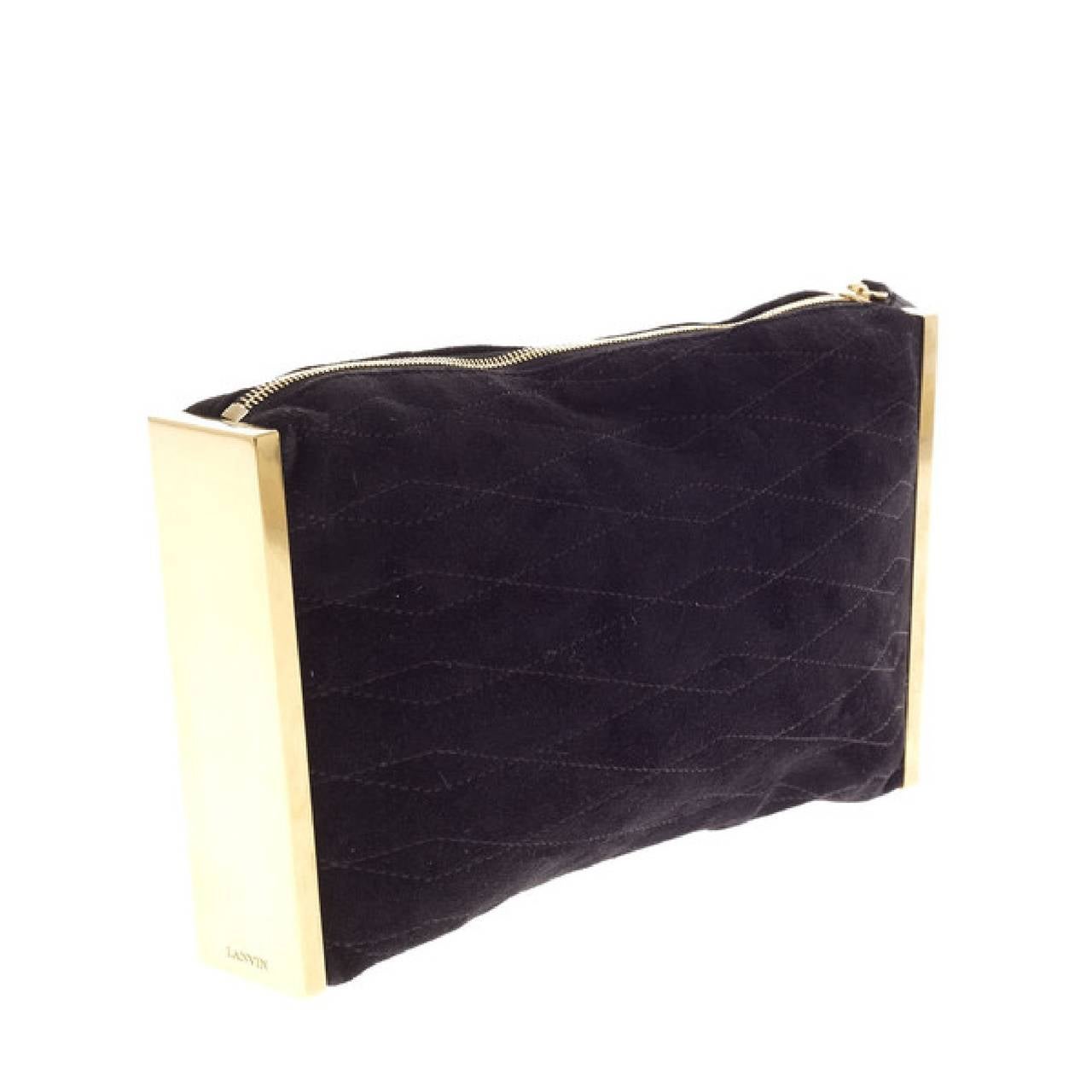 Lanvin Private Quilted Suede Framed Clutch In Good Condition In NY, NY