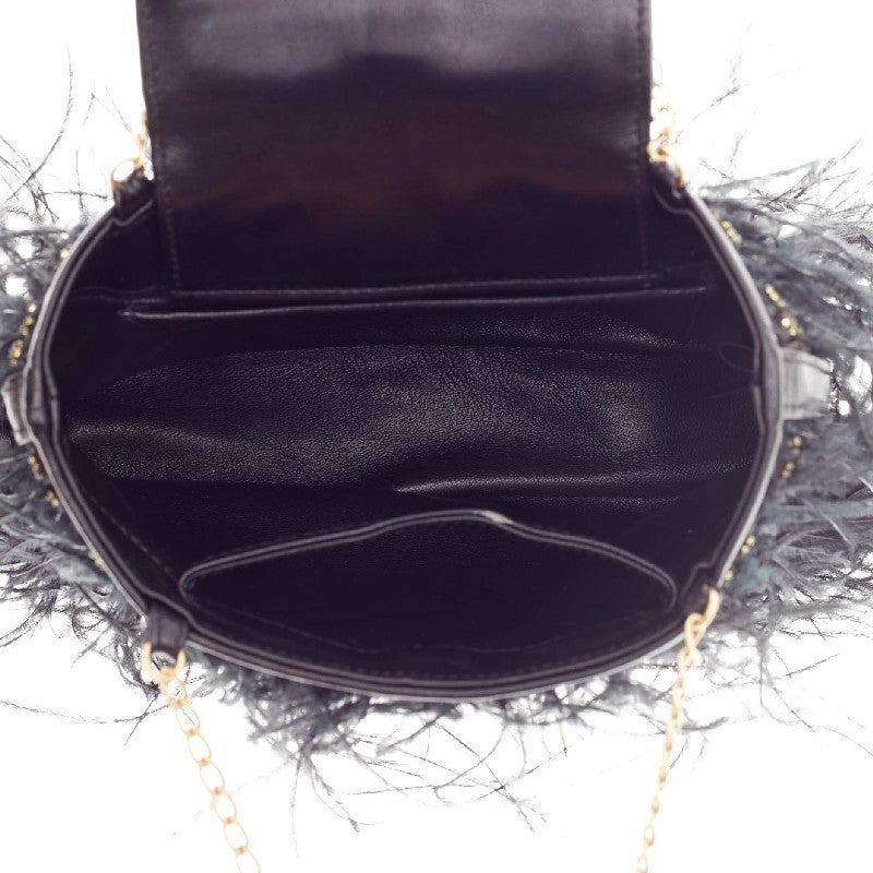 Chanel Chain Strap Shoulder Bag Ostrich Feather