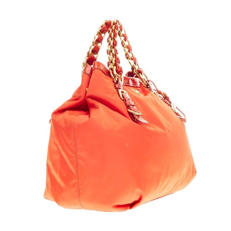 Prada Buckle Chain Tote Tessuto with Patent Leather Trim at 1stdibs Prada Buckle Chain Tote Tessuto with Patent Leather Trim at 1stdibs