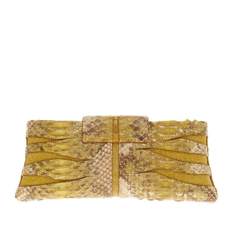 Women's VBH Poche Cut-Out Flap Clutch in Python and Suede