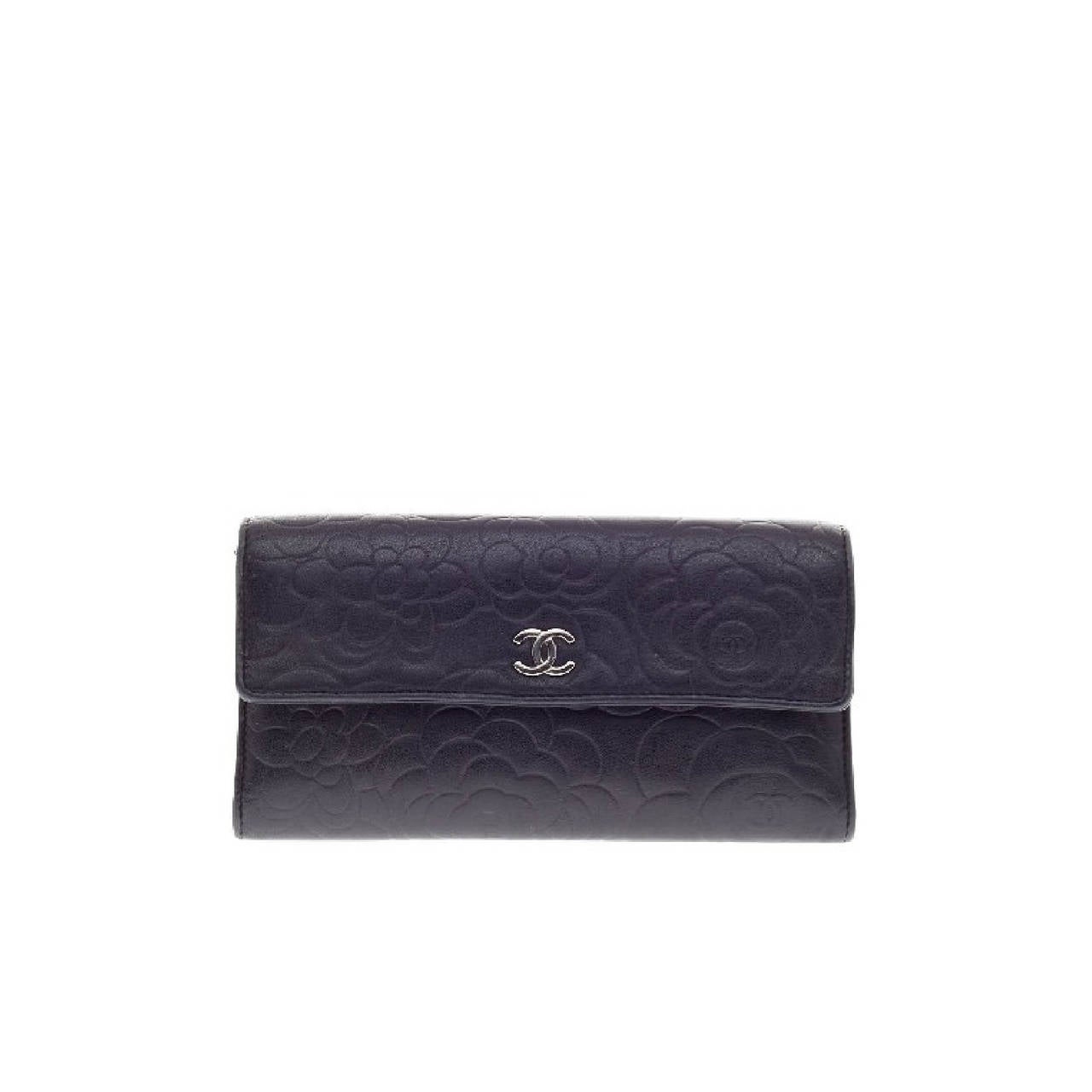 Chanel Flap Wallet Camellia Lambskin Long at 1stDibs
