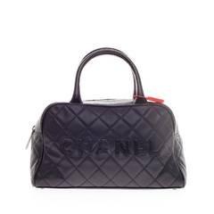 Chanel Embossed Logo Bowler Quilted Caviar Small
