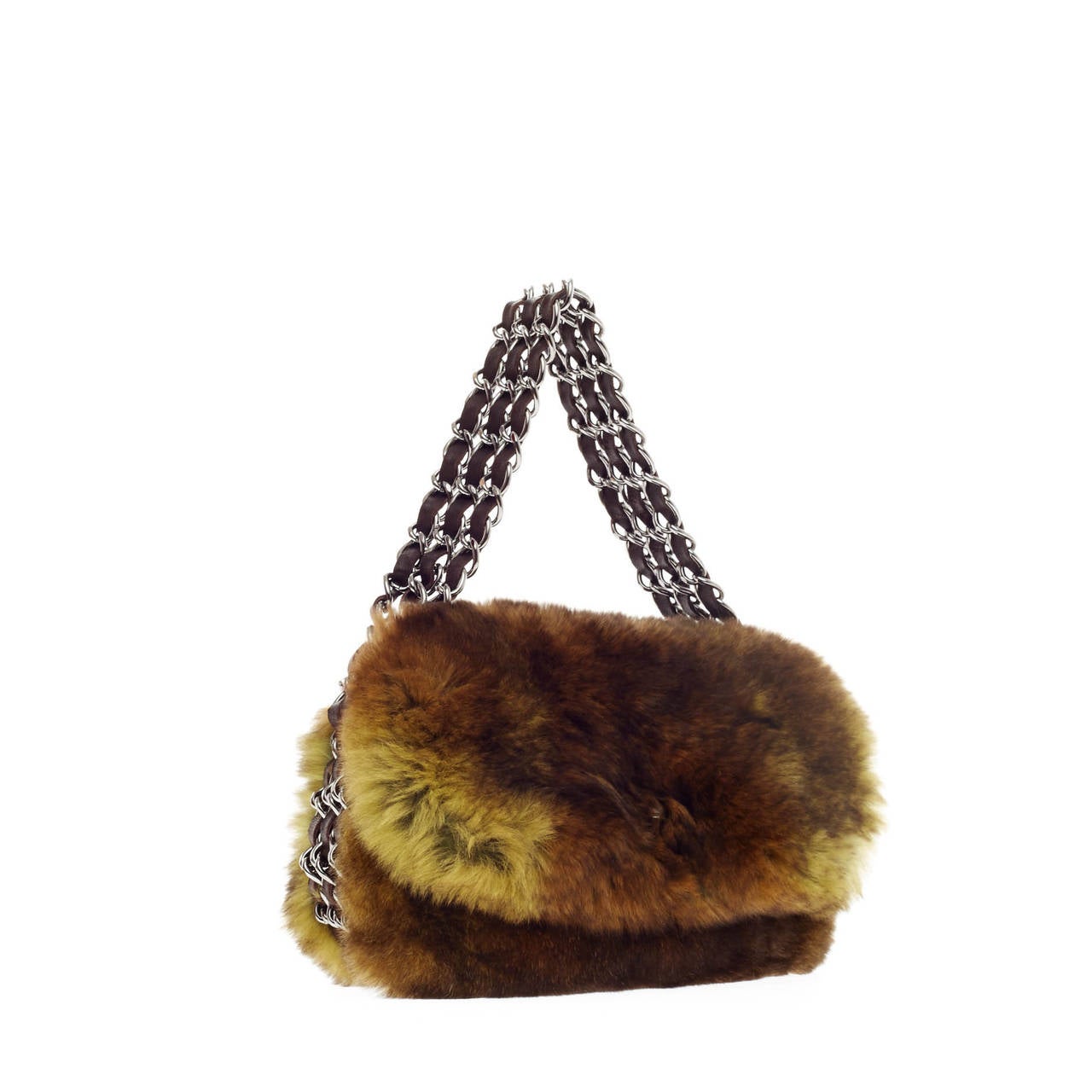 Chanel Triple Chain Flap Lapin Fur In Good Condition In NY, NY