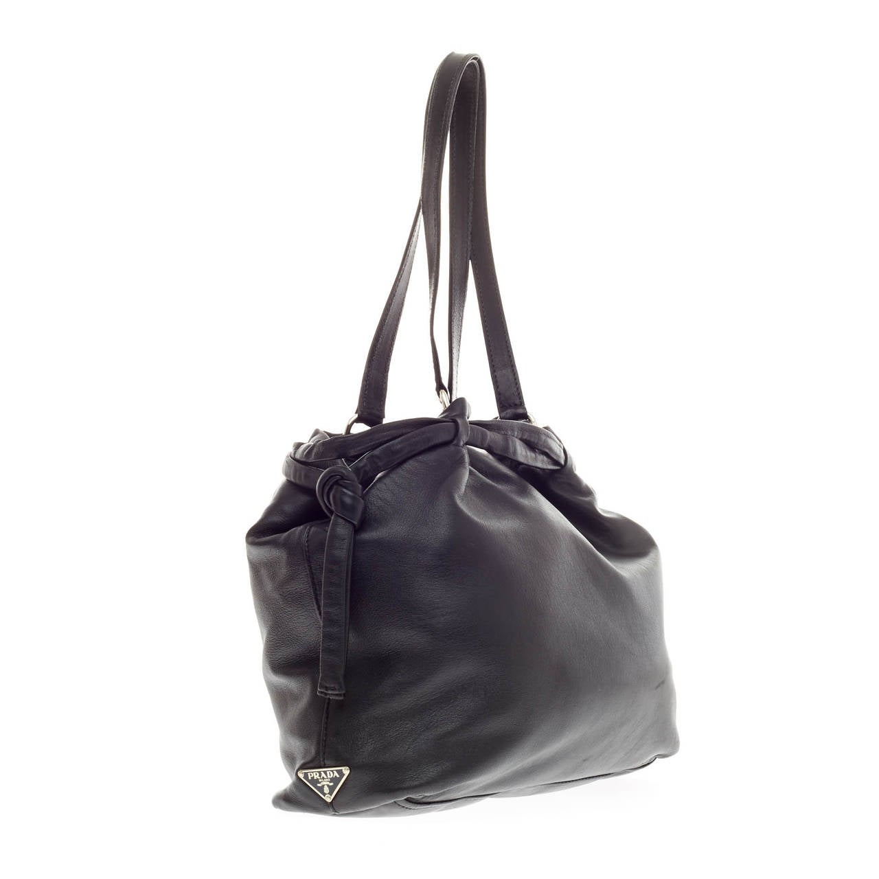 Prada Tie Side Top Tote Leather In Good Condition In NY, NY