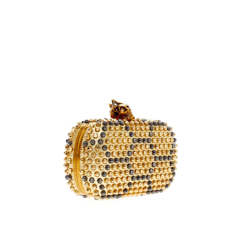 Alexander McQueen Skull Box Clutch Honeycomb Studded Leather In Good Condition In NY, NY