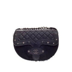 Used Chanel Dallas Studded Saddle Bag Quilted Calfskin and Pony Hair