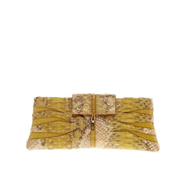 VBH Poche Cut-Out Flap Clutch in Python and Suede